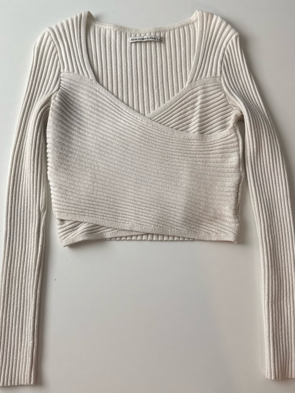 Abercrombie & Fitch Off-White Ribbed Wrap Crop Top